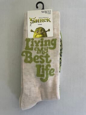 Shrek Living My Best Life Ogre 2 pair crew socks NEW